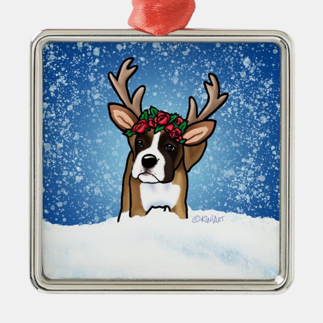 Boxer Reindeer  Metal Ornament (Front)