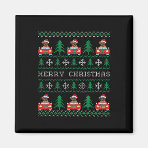 Boxer Riding Red Car Ugly Christmas Sweater Dog  Magnet