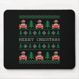 Boxer Riding Red Car Ugly Christmas Sweater Dog Mouse Pad