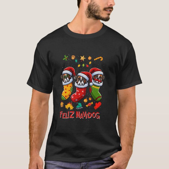 Boxer Santa Claus Christmas Stocking Dog X Mas Dog T-Shirt (Front)