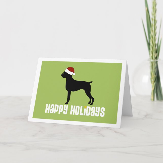 Boxer Santa Hat Holiday Card (Front)