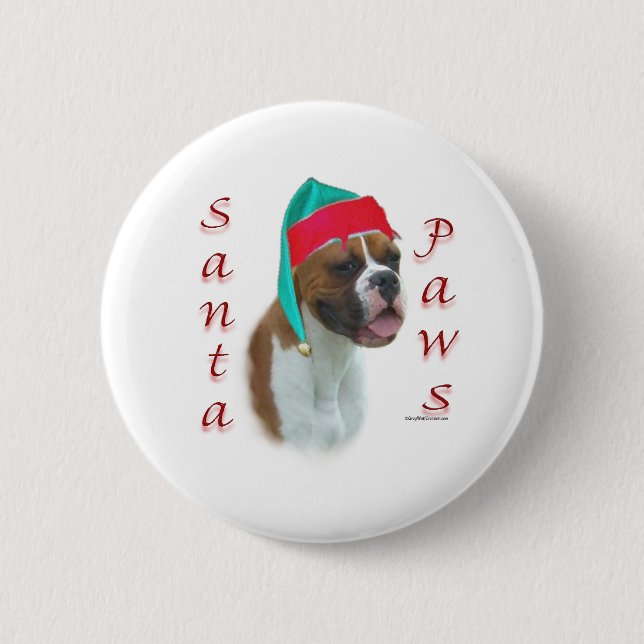 Boxer Santa Paws 6 Cm Round Badge (Front)