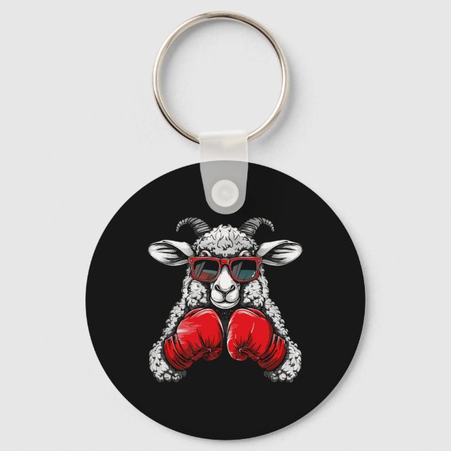 Boxer Sheep With Boxing Gloves Kickboxing Funny Bo Key Ring (Front)