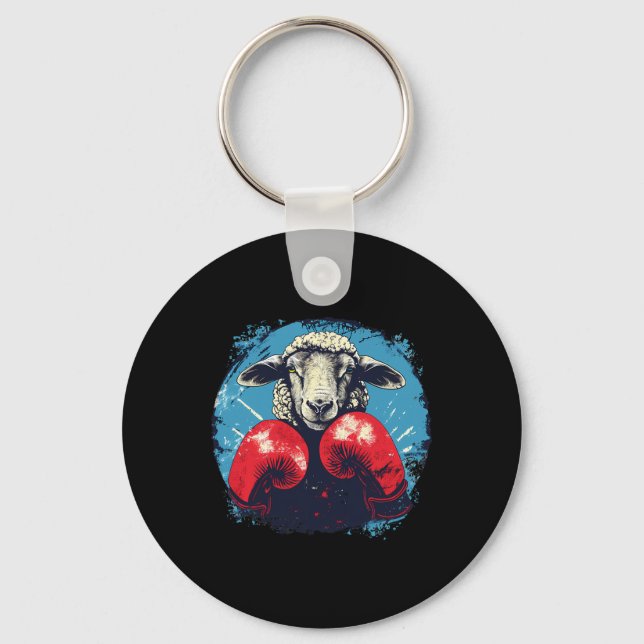 Boxer Sheep With Boxing Gloves Kickboxing Funny Bo Key Ring (Front)