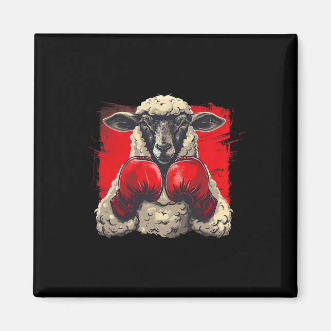 Boxer Sheep With Boxing Gloves Kickboxing Funny Bo Magnet (Front)