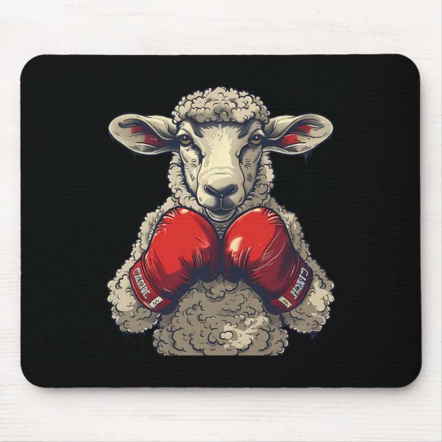 Boxer Sheep With Boxing Gloves Kickboxing Funny Bo Mouse Pad (Front)