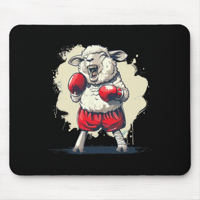 Boxer Sheep With Boxing Gloves Kickboxing Funny Bo Mouse Pad (Front)