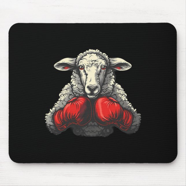 Boxer Sheep With Boxing Gloves Kickboxing Funny Bo Mouse Pad (Front)