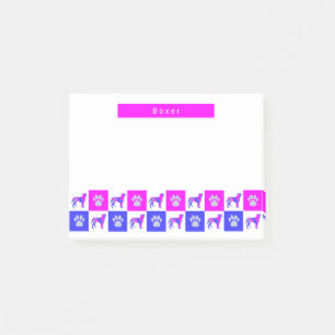 Boxer Silhouette Dog & Paw Hot Pink & Blue Post-it Notes