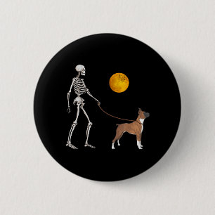 Boxer Skeleton Dog Walking Halloween Costume 6 Cm Round Badge