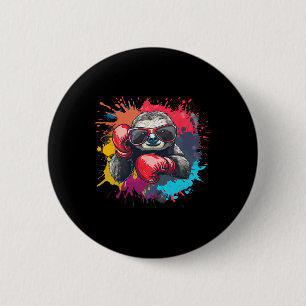 Boxer Sloth With Boxing Gloves Kickboxing Funny Bo 6 Cm Round Badge