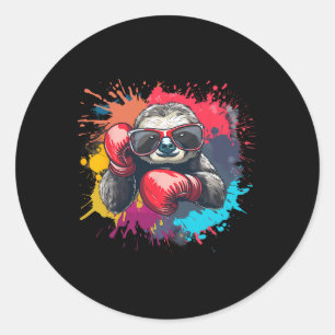 Boxer Sloth With Boxing Gloves Kickboxing Funny Bo Classic Round Sticker