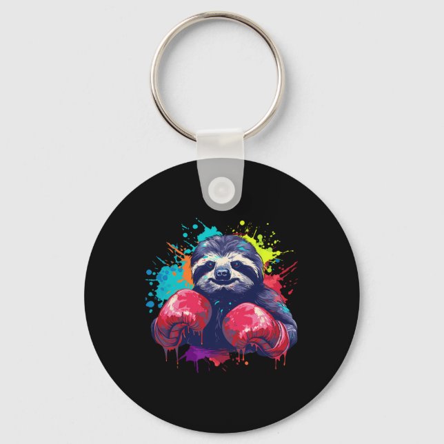 Boxer Sloth With Boxing Gloves Kickboxing Funny Bo Key Ring (Front)