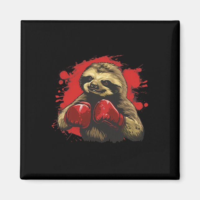 Boxer Sloth With Boxing Gloves Kickboxing Funny Bo Magnet (Front)