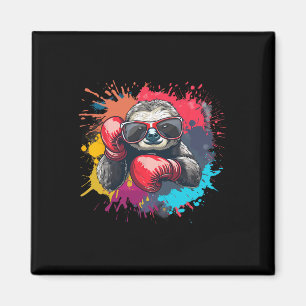 Boxer Sloth With Boxing Gloves Kickboxing Funny Bo Magnet