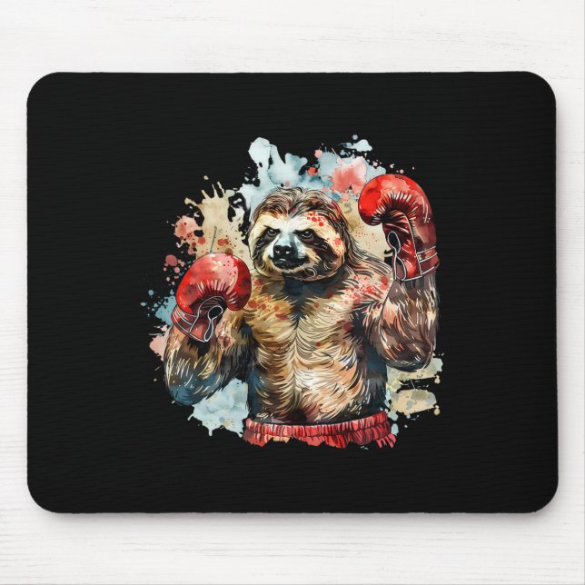 Boxer Sloth With Boxing Gloves Kickboxing Funny Bo Mouse Pad (Front)