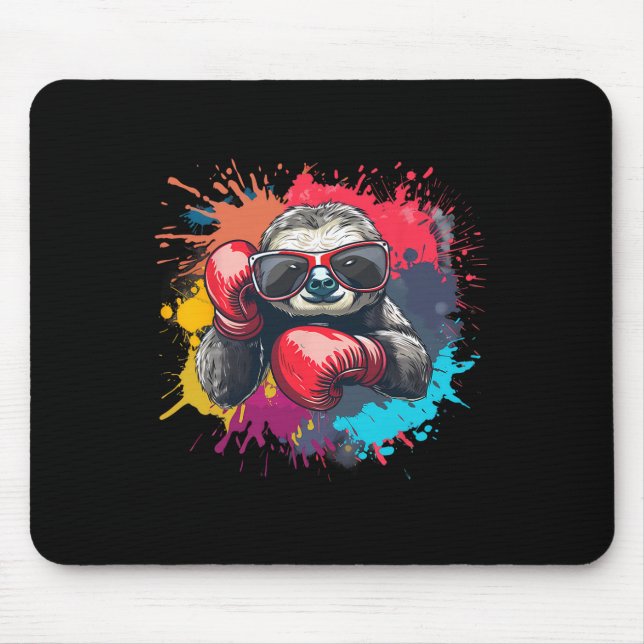 Boxer Sloth With Boxing Gloves Kickboxing Funny Bo Mouse Pad (Front)