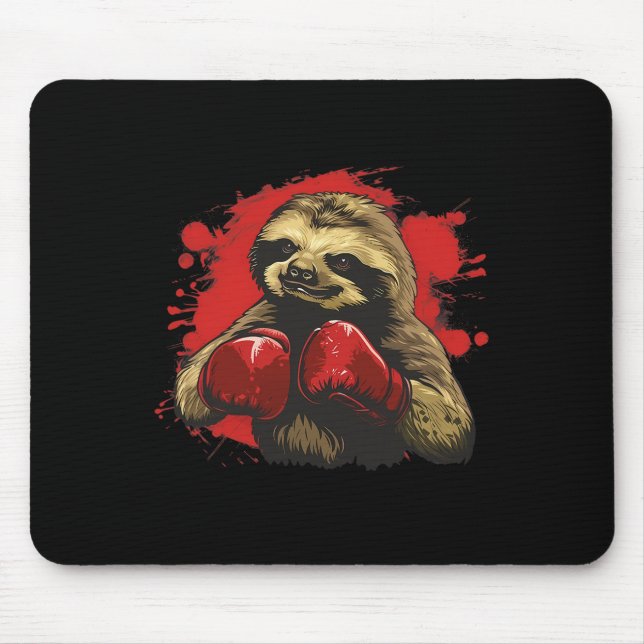 Boxer Sloth With Boxing Gloves Kickboxing Funny Bo Mouse Pad (Front)
