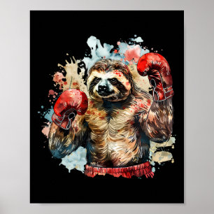 Boxer Sloth With Boxing Gloves Kickboxing Funny Bo Poster