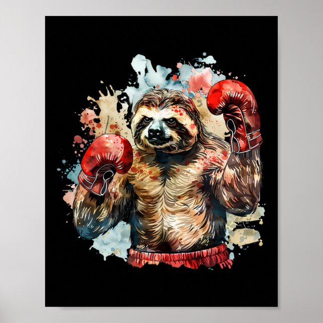 Boxer Sloth With Boxing Gloves Kickboxing Funny Bo Poster (Front)