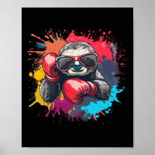 Boxer Sloth With Boxing Gloves Kickboxing Funny Bo Poster