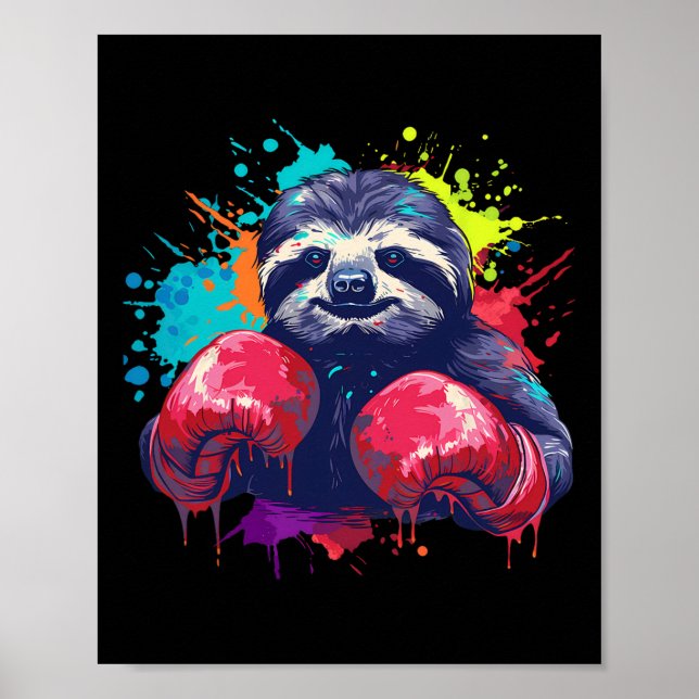 Boxer Sloth With Boxing Gloves Kickboxing Funny Bo Poster (Front)