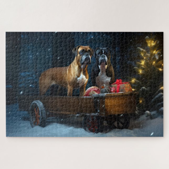 Boxer Snowy Sleigh Christmas Decor Jigsaw Puzzle (Horizontal)