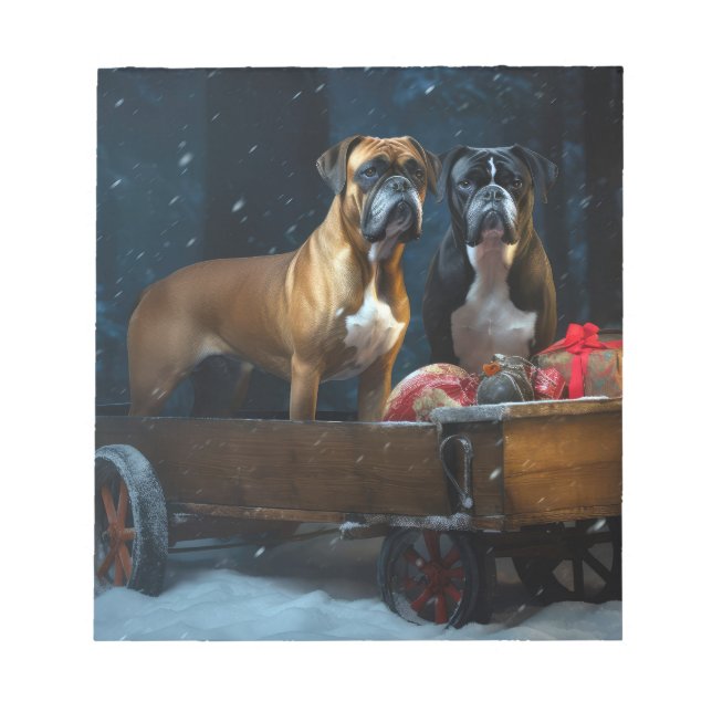 Boxer Snowy Sleigh Christmas Decor Notepad (Front)