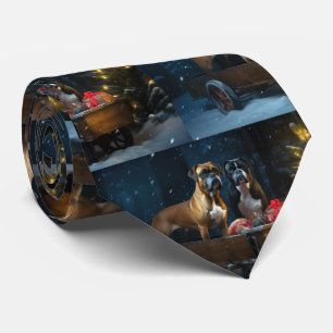 Boxer Snowy Sleigh Christmas Decor Tie