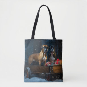 Boxer Snowy Sleigh Christmas Decor Tote Bag