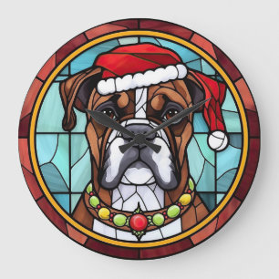 Boxer Stained Glass Christmas  Large Clock