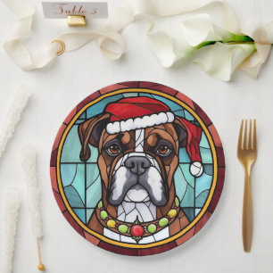 Boxer Stained Glass Christmas  Paper Plate