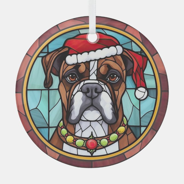 Boxer Stained Glass Christmas  Tree Decoration (Front)
