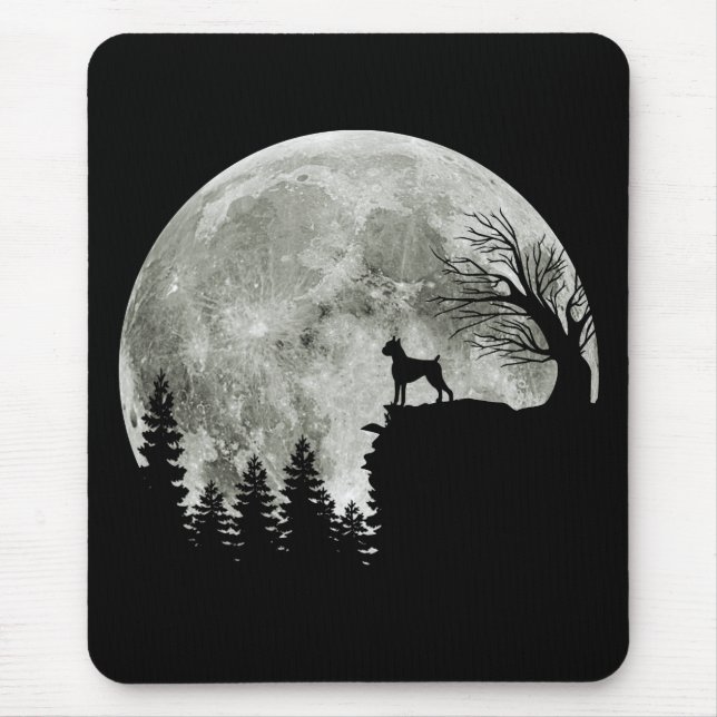Boxer Standing on Mountain Moon Light Halloween Mouse Pad (Front)