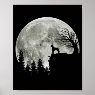 Boxer Standing on Mountain Moon Light Halloween Poster