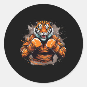 Boxer Tiger Funny Boxing Tiger Graphic Men Women K Classic Round Sticker