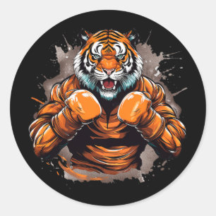 Boxer Tiger Funny Boxing Tiger Graphic Men Women K Classic Round Sticker