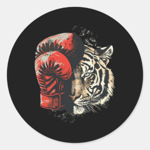Boxer Tiger With Boxing Gloves Kickboxing Funny Bo Classic Round Sticker