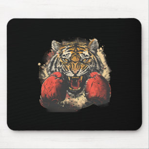 Boxer Tiger With Boxing Gloves Kickboxing Funny Bo Mouse Pad