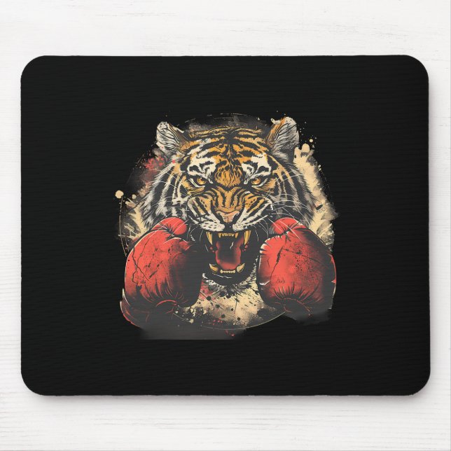 Boxer Tiger With Boxing Gloves Kickboxing Funny Bo Mouse Pad (Front)