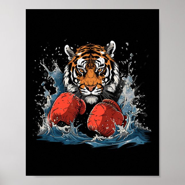 Boxer Tiger With Boxing Gloves Kickboxing Funny Bo Poster (Front)