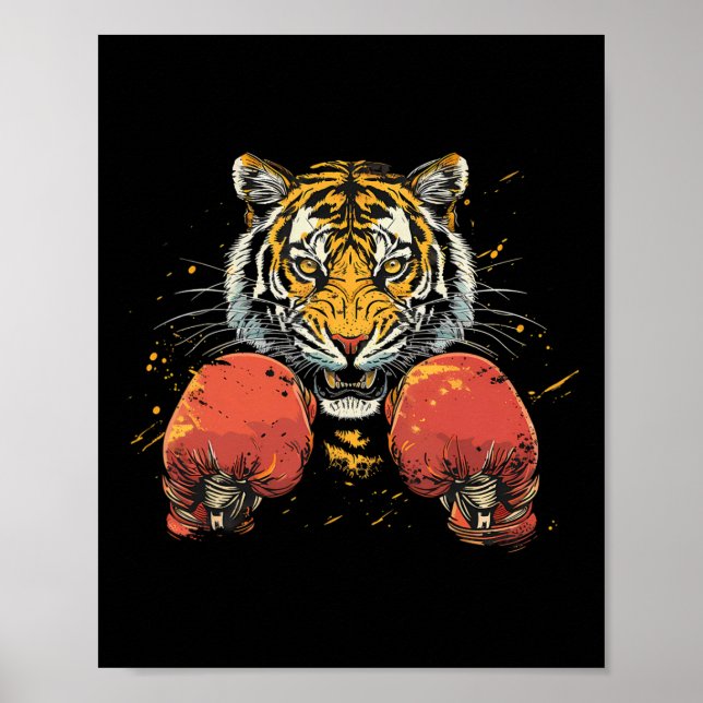 Boxer Tiger With Boxing Gloves Kickboxing Funny Bo Poster (Front)