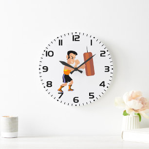 Boxer Training with Punching Bag Large Clock