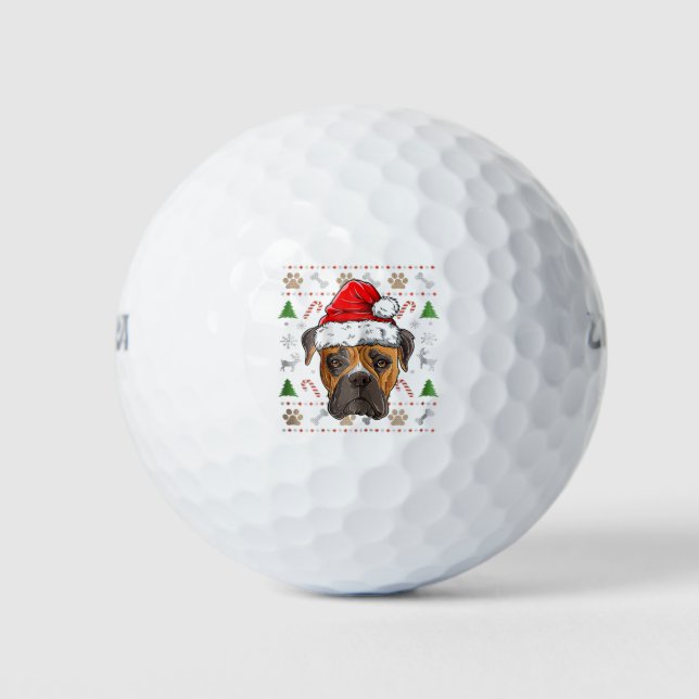 Boxer Ugly Christmas Santa Hat Xmas Golf Balls (Front)
