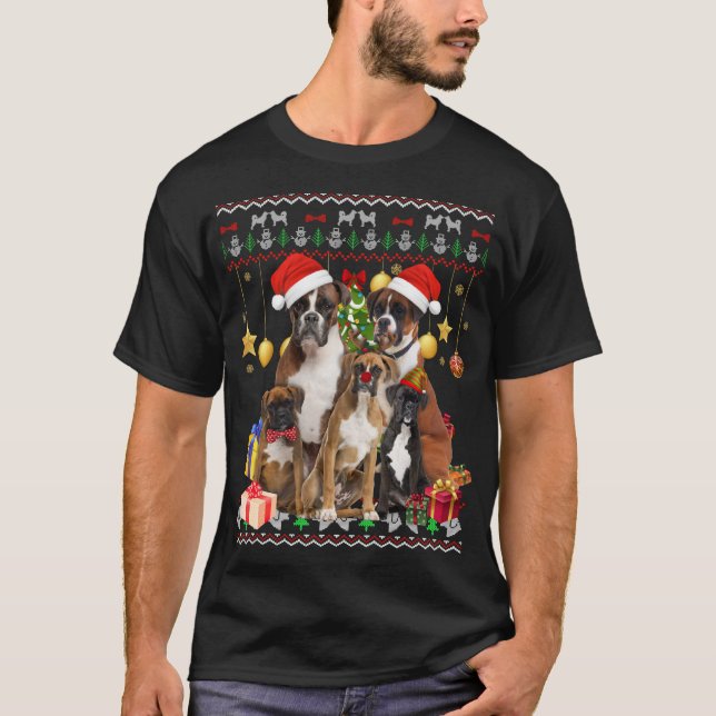 Boxer Ugly Christmas Sweater Santa Hat Gift (Front)