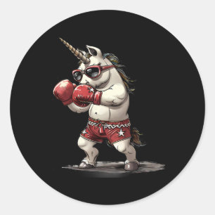 Boxer Unicorn With Boxing Gloves Kickboxing Cute B Classic Round Sticker