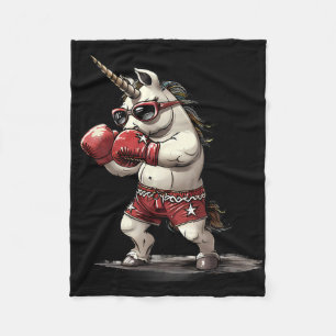 Boxer Unicorn With Boxing Gloves Kickboxing Cute B Fleece Blanket