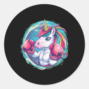Boxer Unicorn With Boxing Gloves Kickboxing Funny  Classic Round Sticker