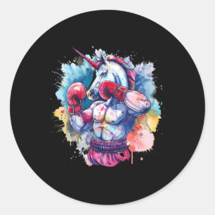 Boxer Unicorn With Boxing Gloves Kickboxing Funny Classic Round Sticker