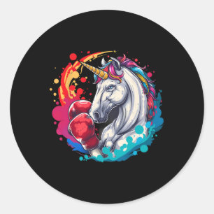 Boxer Unicorn With Boxing Gloves Kickboxing Funny Classic Round Sticker